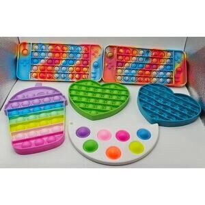 Set of 6 Assorted Colorful Silicone Fidget Pop Toys